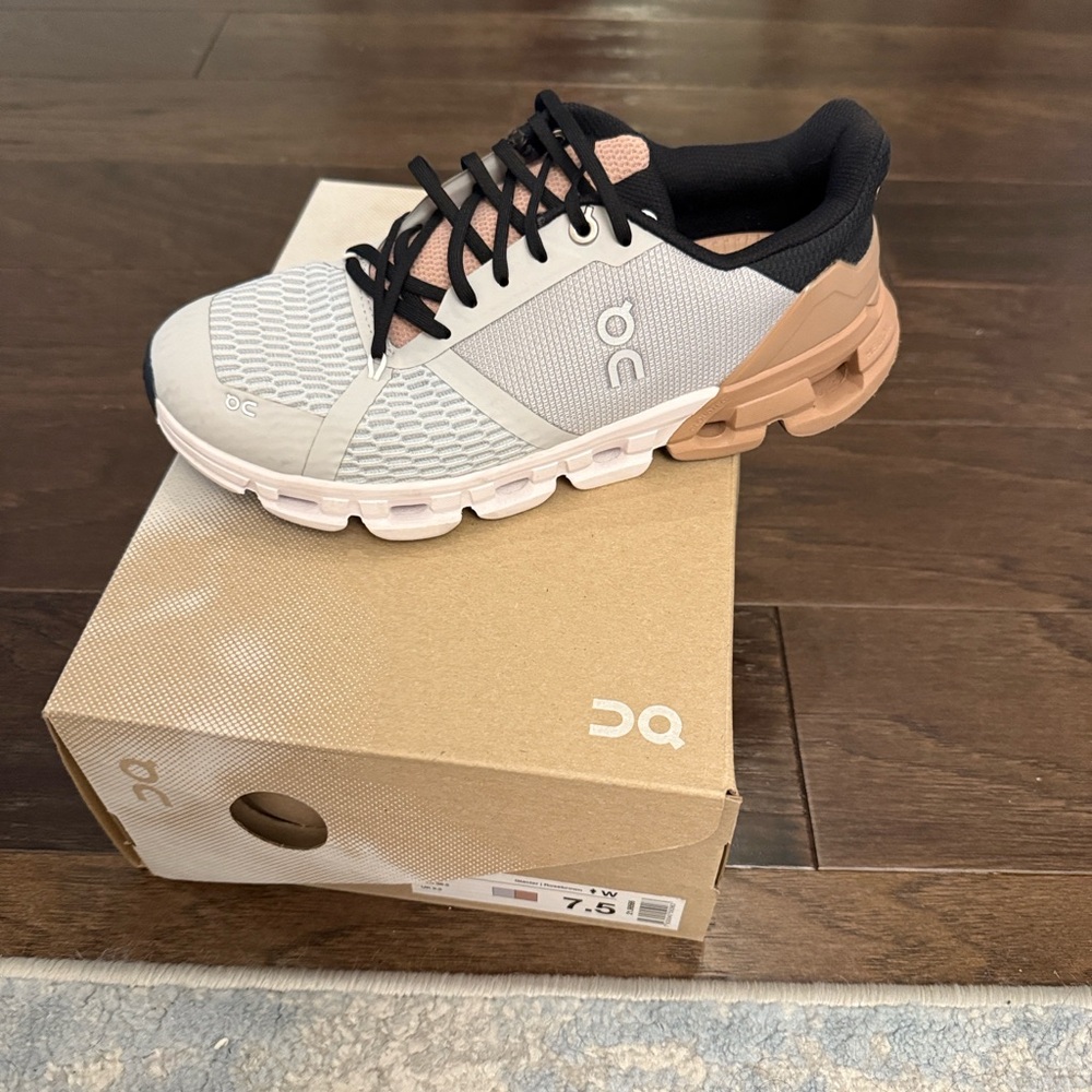 On Running Shoes in Gray and Tan/pink